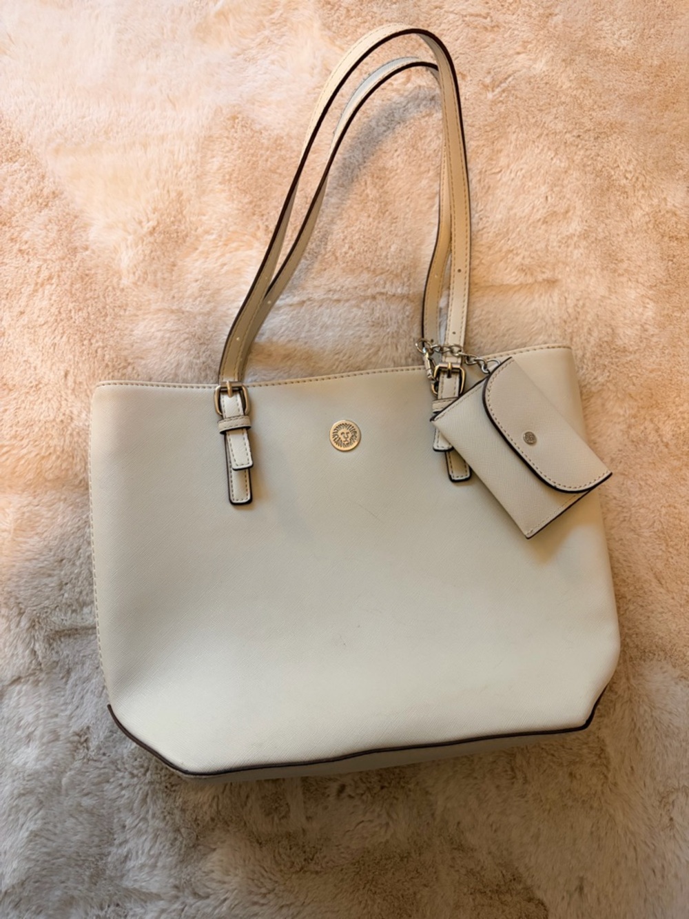 Anne Klein Cream Saffiano Tote with Card Case
